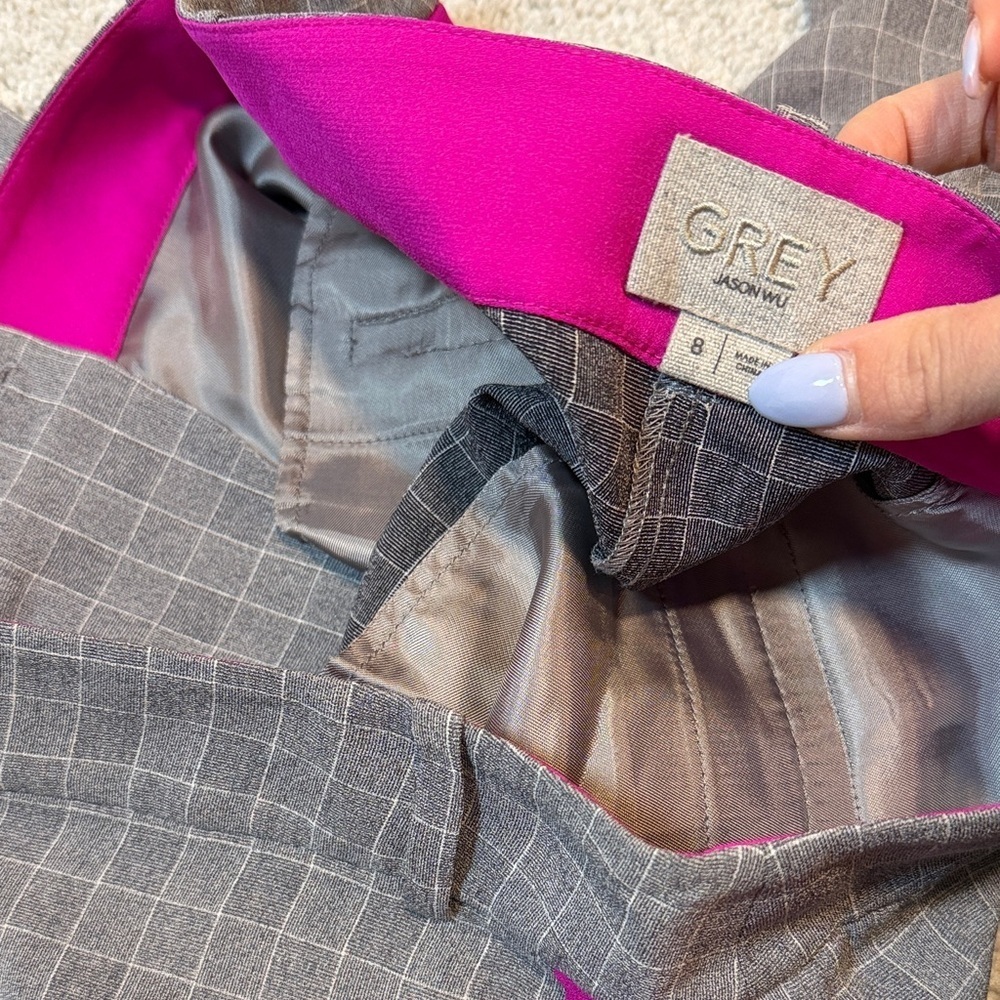 Jason Wu Silk Pants Gray Plaid Pink Side Stripe Sz 8 - Picture 3 of 5